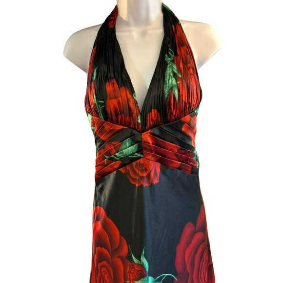 Vintage Halter Neck Rose Floor Length  Dress Sz 8 Whimsigoth Romantic Goth EUC - Picture 3 of 6